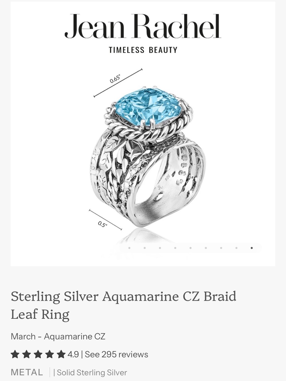 Rachel Sterling Silver Aquamarine Blue Braided Leaf Statement Ring